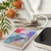 Waterverf bloem modern floral on taupe sleutelhanger (Voorkant Rechts)