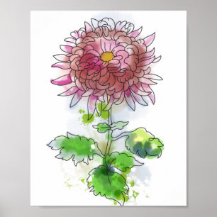 Waterverf bloem, modern schilderij poster
