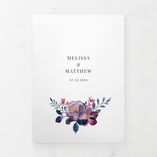 Waterverf Bloem Moderne QR Code Trouwen Drieluik Uitnodiging (Cover)