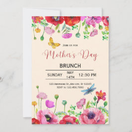 Waterverf Bloem Moederdag Brunch Uitnodiging
