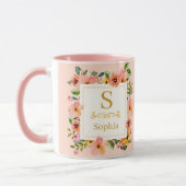 Waterverf Bloem Monogram I Aangepaste Gouden Initi Mok (Links)