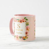 Waterverf Bloem Monogram I Aangepaste Gouden Initi Mok (Voorkant links)