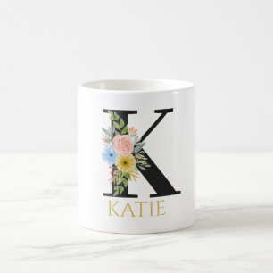 Waterverf Bloem Monogram Koffiekop Koffiemok