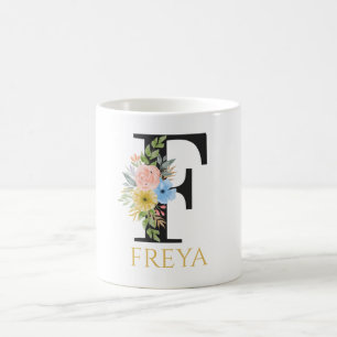 Waterverf Bloem Monogram Koffiekop Koffiemok