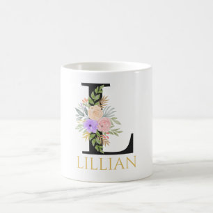 Waterverf Bloem Monogram Koffiekop Koffiemok