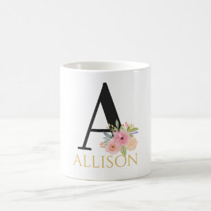 Waterverf Bloem Monogram Koffiekop Koffiemok
