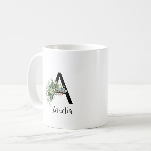 Waterverf bloem monogram pensioen koffie mok (Voorkant links)