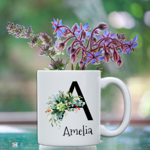 Waterverf bloem monogram pensioen koffie mok