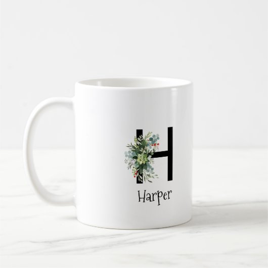 Waterverf bloem monogram pensioen koffie mok (Links)