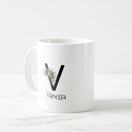 Waterverf bloem monogram pensioen koffie mok (Voorkant links)