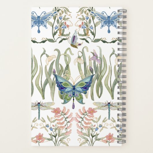 Waterverf Bloem Motief Blauwe en Roze Vlinder Brui Notitieboek (Achterkant)