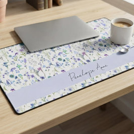 Waterverf Bloem Naam in Blauwe Paarse Schrift Bureaumat