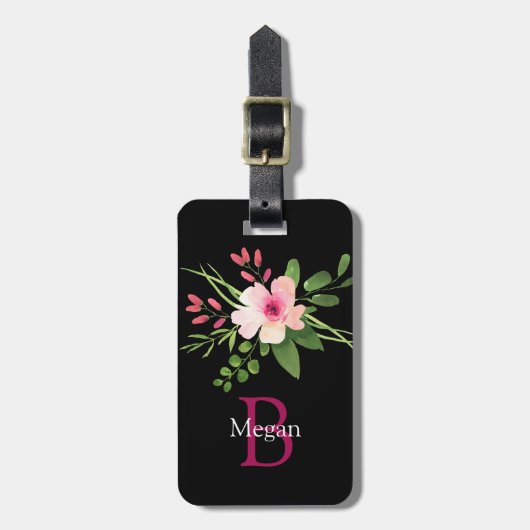 Waterverf Bloem, Naam & Monogram, Info Bagagelabel (Voorkant verticaal)
