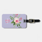 Waterverf Bloem, Naam & Monogram op Lavendel Bagagelabel (Voorkant horizontaal)