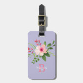 Waterverf Bloem, Naam & Monogram op Lavendel Bagagelabel (Voorkant verticaal)