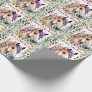 Waterverf Bloem Paard Baby Shower Cadeaupapier