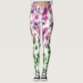 Waterverf Bloem Paarse en Saliegroene Leggings