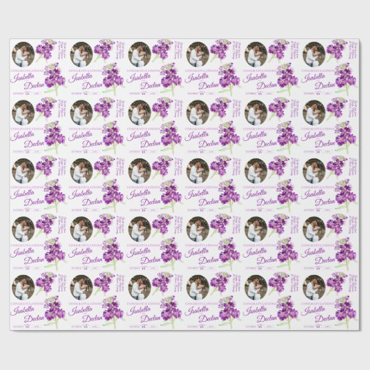 Waterverf bloem paarse fotobruiloft cadeaupapier (Vlak)