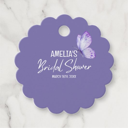 Waterverf bloem paarse vlinder bruidsdouche  bedankjes labels (Voorkant)