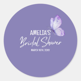 Waterverf bloem paarse vlinder bruiloft  ronde sticker