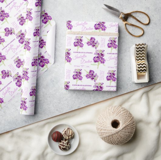 Waterverf bloem paarse witte aangepaste bruiloft cadeaupapier (Crafts)