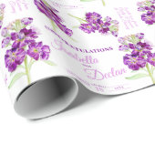 Waterverf bloem paarse witte aangepaste bruiloft cadeaupapier (Rol Hoek)