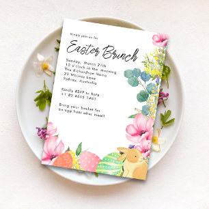 Waterverf Bloem Paas Ei Konijn Paas Brunch Kaart