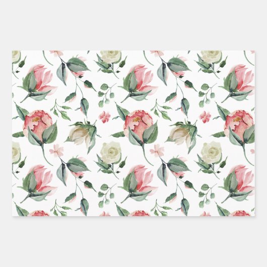 Waterverf Bloem Pioen Wrapping Papier Vellen (Voorkant)