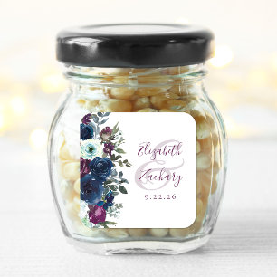 Waterverf Bloem Plum Navyblauw Huwelijk Vierkante Sticker