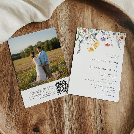 Waterverf Bloem QR Code Foto Bruiloft Kaart