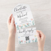 Waterverf Bloem QR Code Handtekening Script Bruilo All In One Uitnodiging (Afscheurbaar)