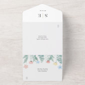 Waterverf Bloem QR Code Monogram Huwelijk All In One Uitnodiging (Buitenkant)