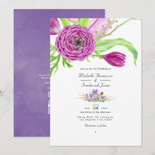 Waterverf Bloem QR Code RSVP Lente Bruiloft Kaart