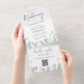 Waterverf Bloem QR Code Script Bruiloft All In One Uitnodiging (Afscheurbaar)