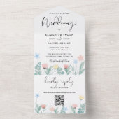 Waterverf Bloem QR Code Script Bruiloft All In One Uitnodiging (Binnen)