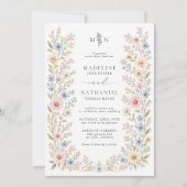 Waterverf Bloem QR Code Trouwfeest met Wilde Bloem Kaart (Voorkant)