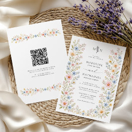 Waterverf Bloem QR Code Trouwfeest met Wilde Bloem Kaart