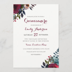 Waterverf Bloem Quinceanera Uitnodiging in Bourgon