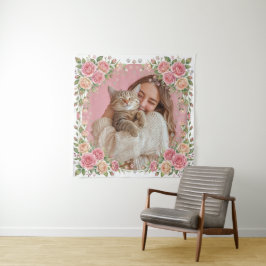 Waterverf Bloem Roos & Pootafdruk Aangepaste Foto Wandkleed