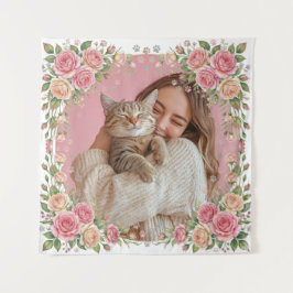 Waterverf Bloem Roos & Pootafdruk Aangepaste Foto Wandkleed