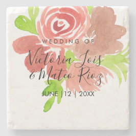 Waterverf Bloem Roze Beige Blosend Blad Bruiloft Stenen Onderzetter