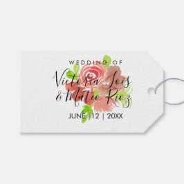 Waterverf Bloem Roze Beige Blush Blad Bruiloft   Cadeaulabel