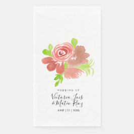 Waterverf Bloem Roze Beige Blush Blad Bruiloft Servet