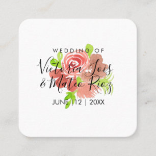 Waterverf Bloem Roze Beige Blush Blad Bruiloft  Vierkante Visitekaartje