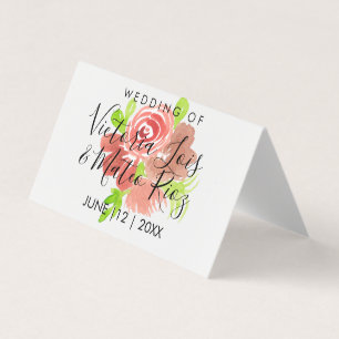 Waterverf Bloem Roze Beige Blush Blad Bruiloft   Visitekaartje