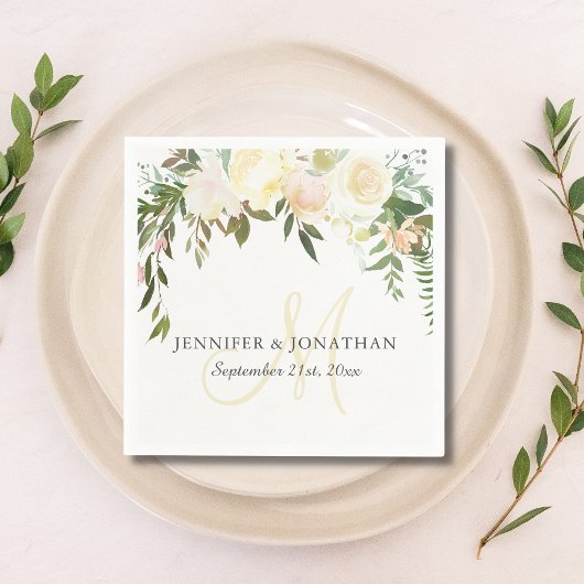 Waterverf Bloem Roze Beige Ivoor Krans Bruiloft Servet