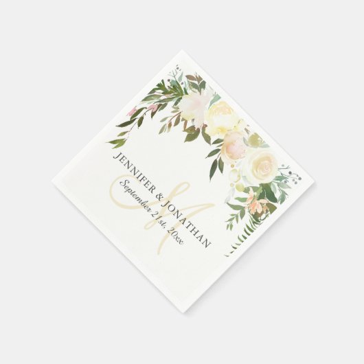 Waterverf Bloem Roze Beige Ivoor Krans Bruiloft Servet (Hoek)