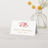 Waterverf Bloem Roze Blush Goud Bruiloftsfeest Plaatskaartje (Achterkant)