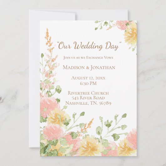 Waterverf Bloem Roze Elegant Chic Bruin Schrift Kaart (Voorkant)