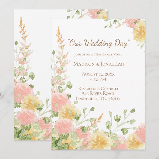 Waterverf Bloem Roze Elegant Chic Bruin Schrift Kaart (Voorkant / Achterkant)